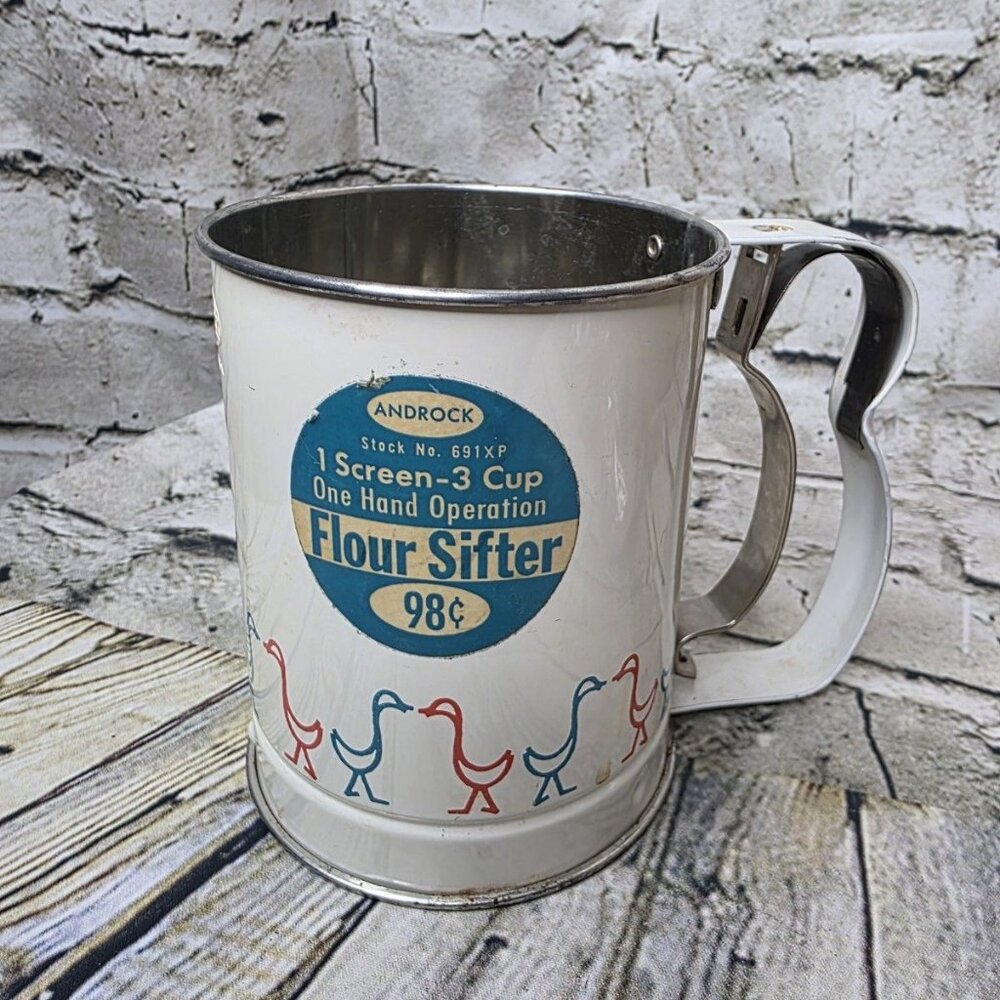 Androck Flour Sifter Vintage 3 Cup Pink Blue Duck Design Works